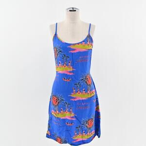 Vtg‎ Y2k Tropical Dress Womens Sz S Blue Negril Jamaica Caribbean SUN ISLAND